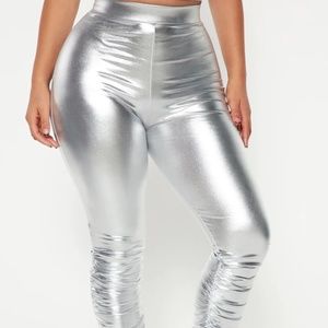 Fashion Nova Ruched Silver Leggings